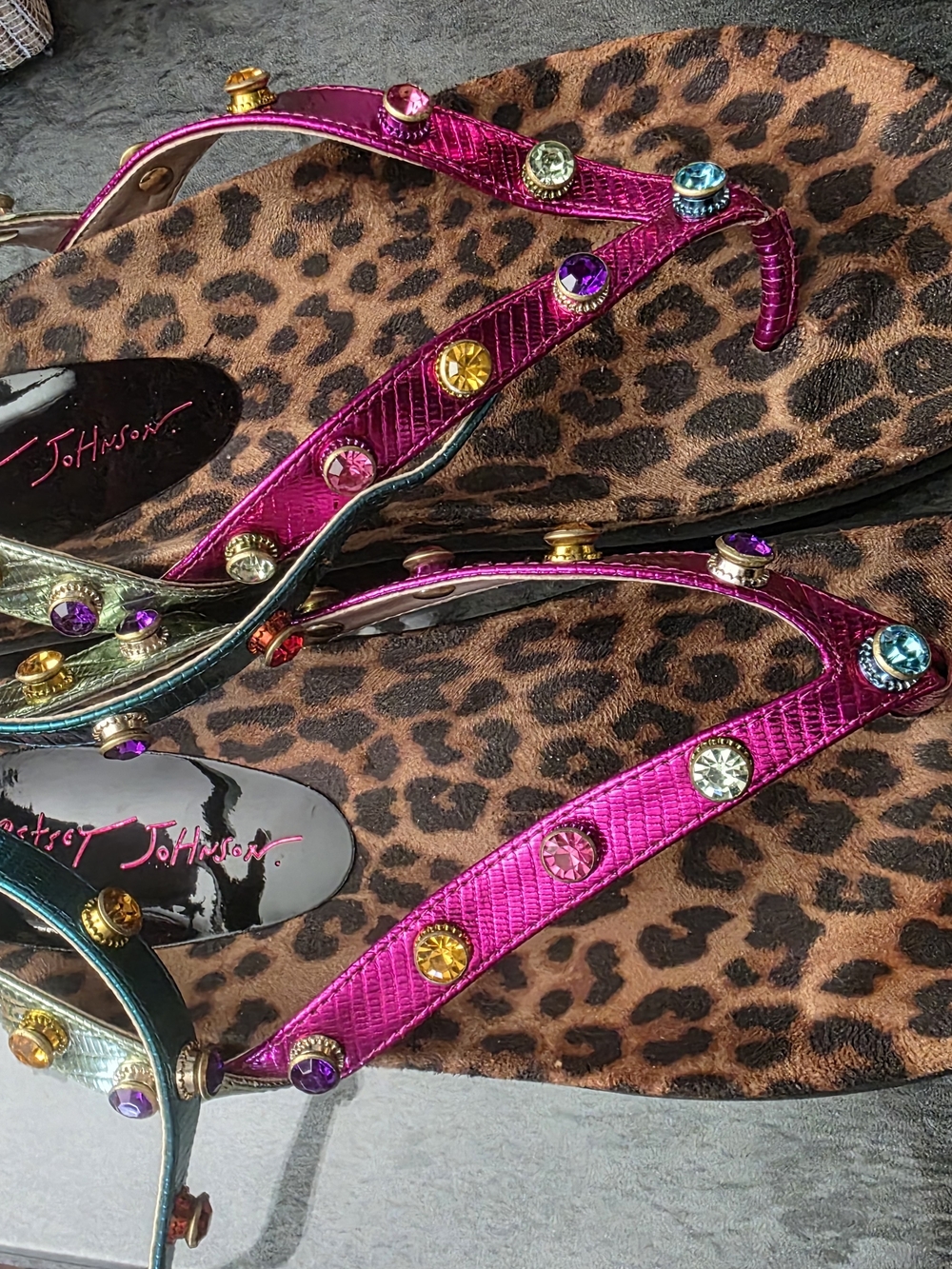 Betsey Johnson Multicolor Metallic Gem Leopard-Print Platform Sandals - Picture 2 of 6